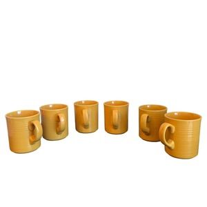 Vintage Coffee Mug Set of 6 Yellow Ribbed Ceramic Japan Mid-Century Modern Retro